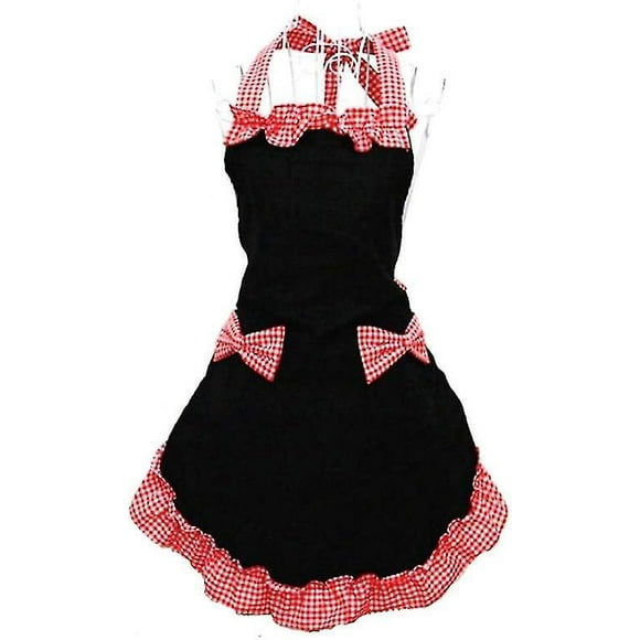 Apron Kitchen Baking Aprons Ladies Aprons Pinafore Frilly Black Cute Personalized Womens Aprons With 2 Pockets For Women 75*70cm