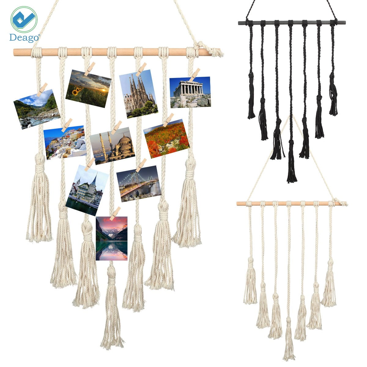 Wood DIY Photo Display Macrame Wall Pictures Hanging Decor With 30 Wood Clips 0