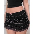 thumbnail image 3 of Pudcoco Women's Mesh Tulle Short Skirt Solid Color Mini Bow Ruffle Layered Elastic Waist Mini Skirt Streetwear, 3 of 8