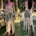 thumbnail image 5 of Womens Sleeveless Crochet Long Tassels Fringe Vest 70s Cover Up Hippie Clothes Hollow Out Knit Top Dress, 5 of 20