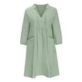 thumbnail image 4 of BLVB Womens V Neck Cotton Casual Loose Tunic Summer Fall Dresses Beach Sundress Vacation Dress 3/4 Sleeve Pocket, 4 of 6