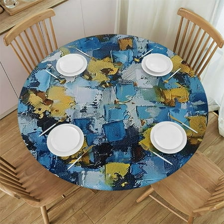 

Facannap Flowers Blue Yellow Round Tablecloth 100% Polyester Fiber - Multiple Sizes Available 46-50