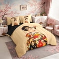 thumbnail image 2 of Manfei Traditional Geisha Bedding Comforter Set for Teens, Floral Kimono Queen Bedding Sets, Multicolor Beige, Black Reversible 7pcs, 2 of 6