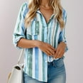 thumbnail image 3 of Weardear Womens Striped Button Down Blouse Long Roll up Sleeve Tunic Shirt Casual Loose Fit V Neck Tops with Pockets S-XXL, 3 of 6