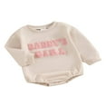 thumbnail image 1 of Baby Girls Long Sleeve Letter Embroidery Casual Sweatshirt Romper, 1 of 9