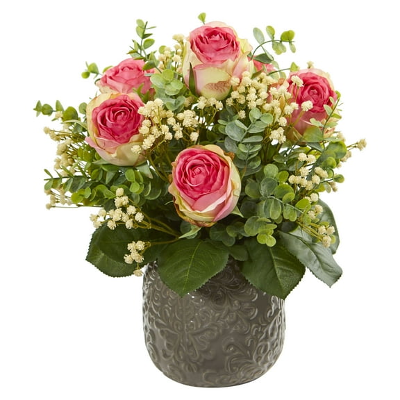 Rose, Eucalyptus, Gypsophila Artificial Arrangement