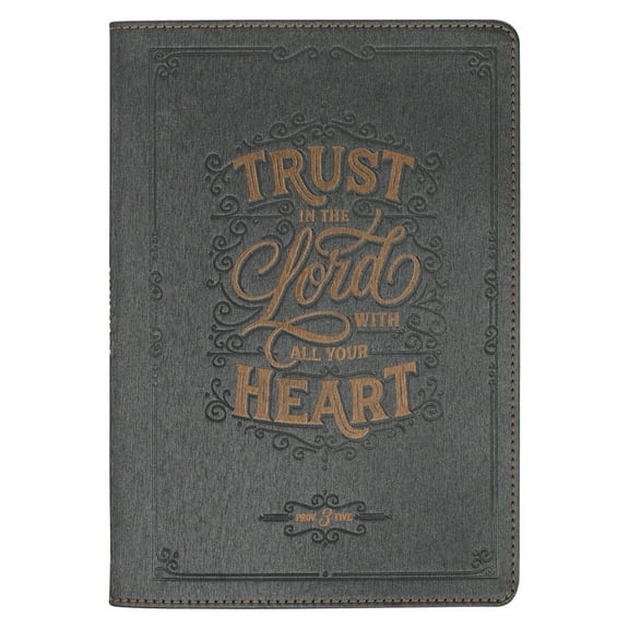 Christian Art Gifts Classic Journal, Trust in the Lord Proverbs 3:5 Inspirational Scripture Notebook, Ribbon Marker, Charcoal Gray Vegan Leather Flexcover, 336 Ruled Pages