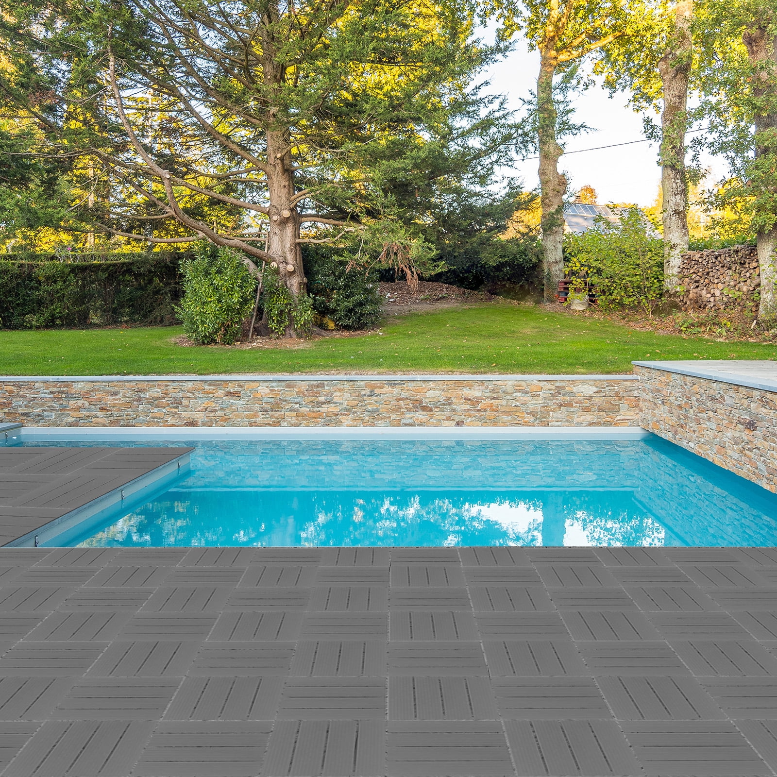 Plastic Interlocking Deck Tiles, 27 Pack, 11.4