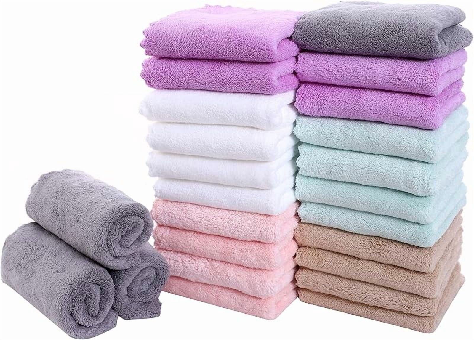 24 Pack Kitchen Dishcloths - Does Not Shed Fluff - Reusable Dish Towels, Dish cloths, Super Absorbent Coral Fleece Cleaning Cloths, Nonstick Oil Washable Fast Drying, 7 x 9 Inch (Multicolor)