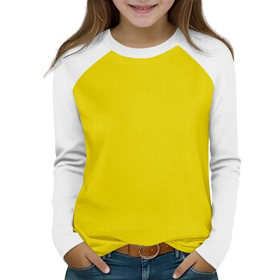 KyCheLot Kids Girls T Shirts Casual Long Sleeve Tee Crewneck Color Block Cute Spring Blouses Tops 2-15 Years