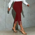 thumbnail image 2 of YOIAVAIOY Womens Capri Pants with Buttons Slit Bottom Casual Dressy High Waist Pant Stretch Crop Work Legging Fall Business Office Pants Wine M, 2 of 5