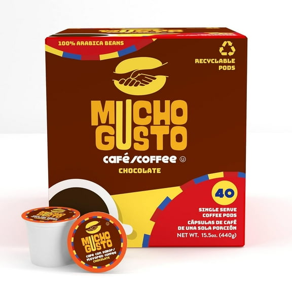 Mucho Gusto Chocolate Flavored Coffee Pods, Made of 100% Ground Arabica Coffee Beans, 40-Pack