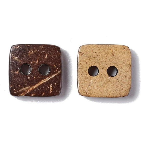 100Pcs Square Carved 2-Hole Basic Sewing Button Coconut Button 10mm Diameter BurlyWood