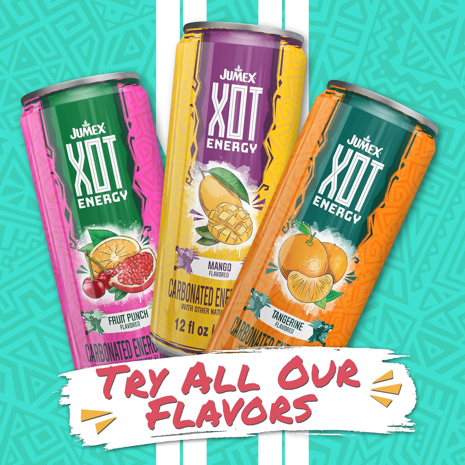 (12 pack) Jumex XOT Fruit Punch Sparkling Energy Drink, 12 fl oz