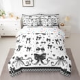 thumbnail image 2 of Feelyou Cartoon Bow-tie Print Bedding Comforter Set 7pcs, Fashion Black Bowknot Queen Bedding Sets, Watercolor Love Heart Reversible Queen Sheet Sets, Ultra Soft Bedroom Decor, 2 of 8