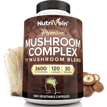 Nutrivein Mushroom Complex Supplement 2600mg - 120 Capsules - 11 Organic Mushrooms