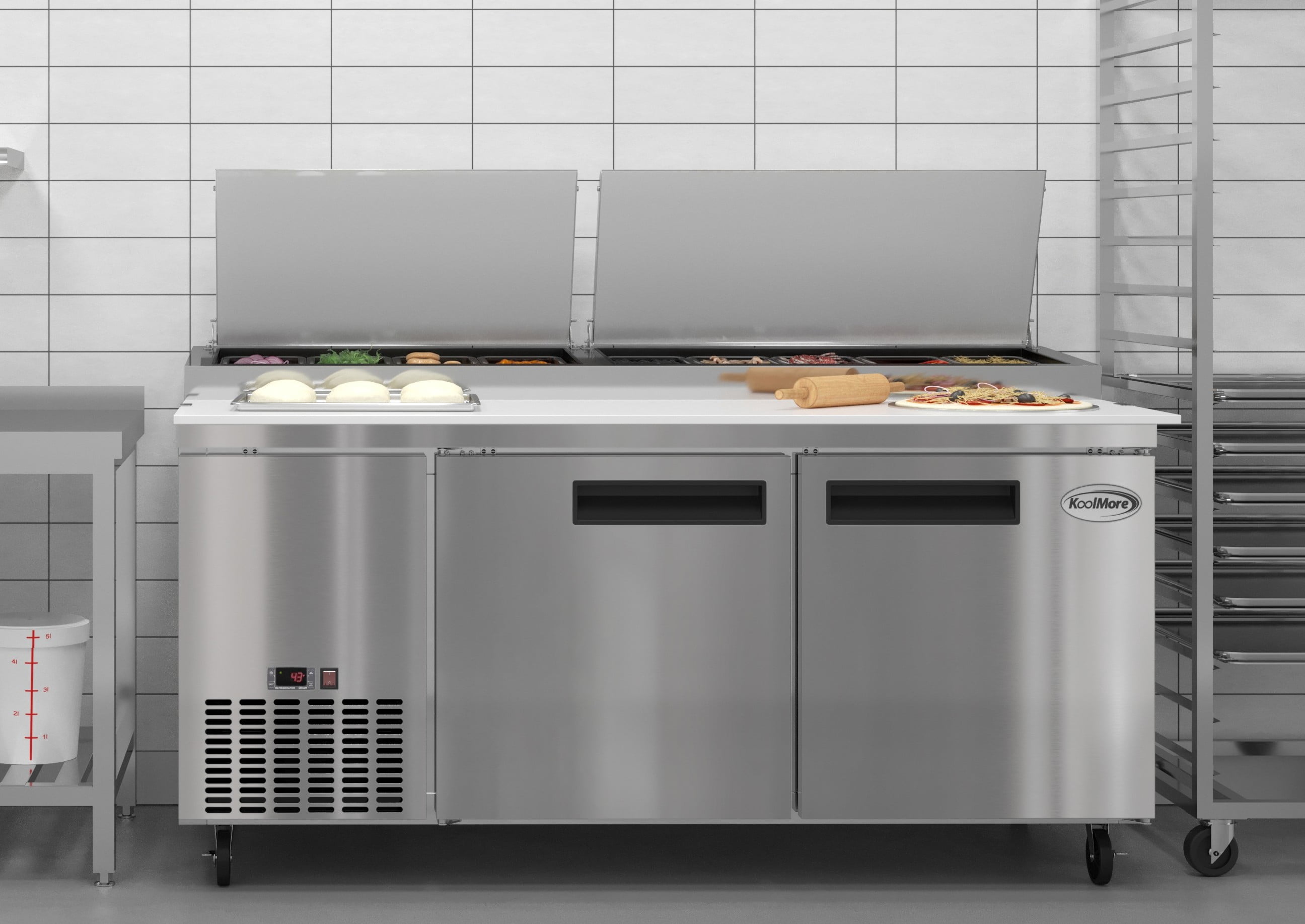 71 in. Two Door Commercial Pizza Prep Refrigerator in Stainless-Steel (KM-RPPS-2DSS)