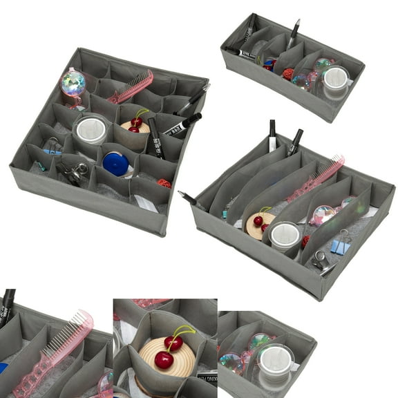 CKEUS 3-pack Drawer Divider, Foldable Fabric Closet Organizer Dresser Drawer Organizer Divider, Ties Storage Organizer for Bras,Ties,Belts,Socks