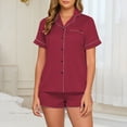 thumbnail image 4 of MGDXOX Womens Silk Satin Pajamas Set 2 Piece Short Sleeve Turndown Collar Sleepwear Button Down Loungewear Pjs Set Wine XXL, 4 of 6