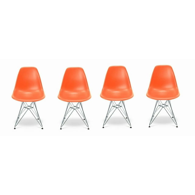 Eiffel Chair Set of 4 for Adults in Orange Color and Chrome Legs