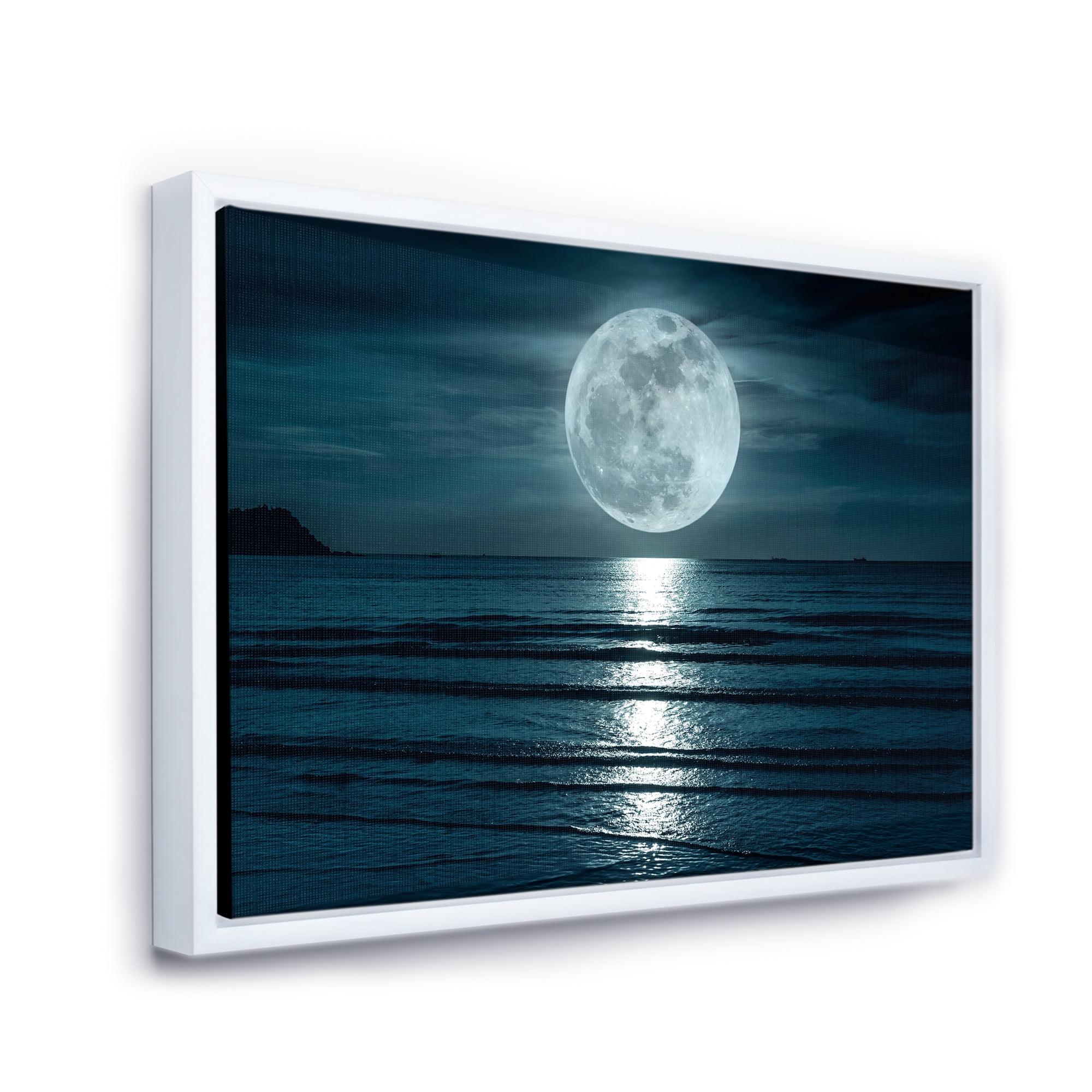 Designart 'Super Full Moon Over The Sea I' Modern Framed Canvas Wall Art Print