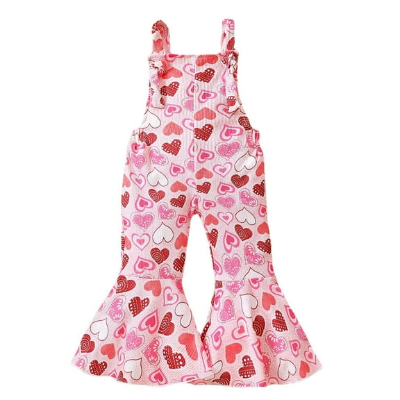 EnJoCho Toddler Girls Valentines Sleeveless Hearts Print Bell Bottoms Flare Jumpsuit Playsuit 𝖱omper Outfit Clothes Spring Summer