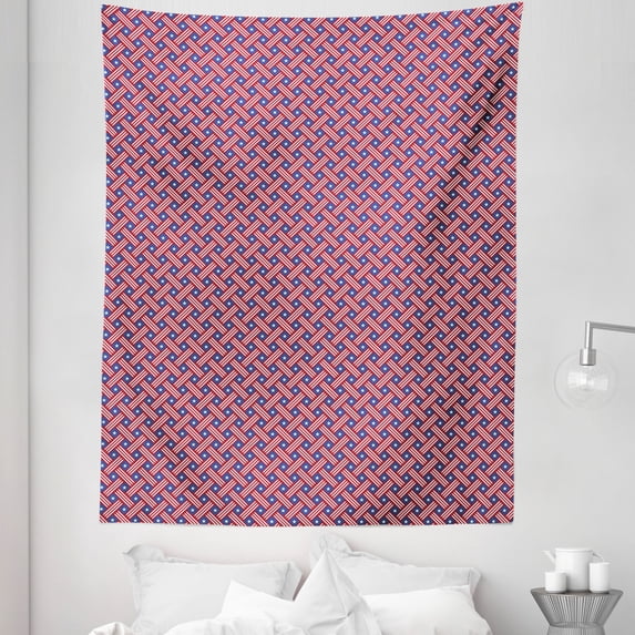 4th of July Tapestry, Diagonal Stripes with Stars Union of the States Day of Independence, Fabric Wall Hanging Decor for Bedroom Living Room Dorm, 5 Sizes, Violet Blue Red White, by Ambesonne