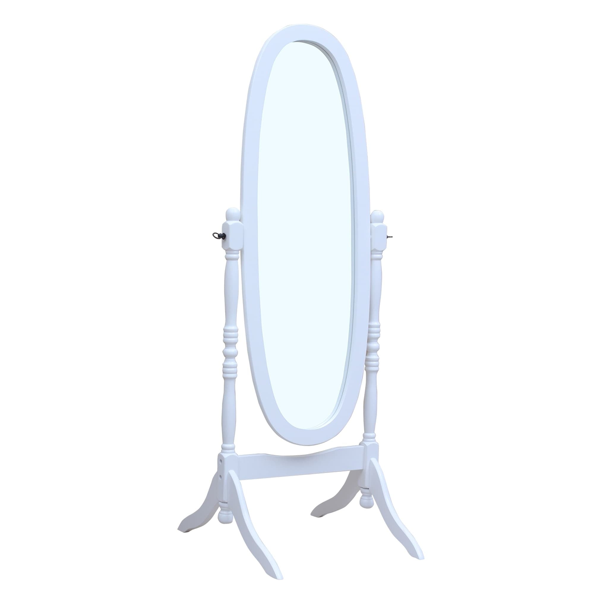 TTP Furnish Solid Wood Standing Floor Mirror, White Antique Silver