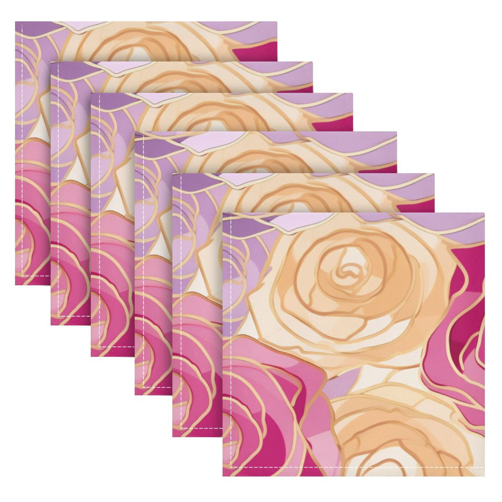 JSTEL Rose Flowers Hand Drawn Cloth Napkins Set of 6, 20x20 Inch Washable and Reusable Napkin for Decoupage Dinner Party Everyday Use