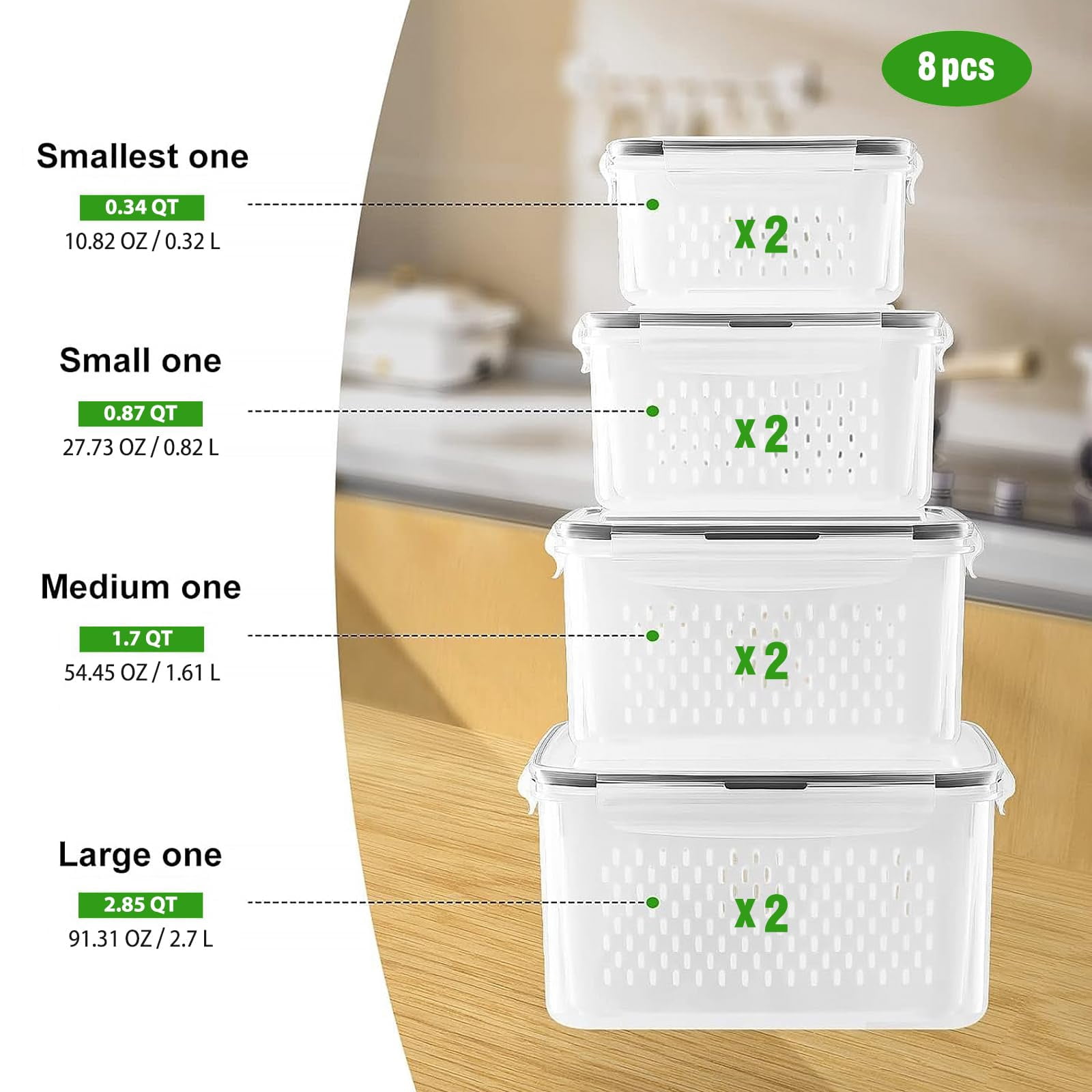 Fruit Storage Containers For Fridge With Removable Colander  Airtight Food Container Dishwasher Safe Produce Saver Refrigerator Keep Berry Fresh Longer 8 Small Clear