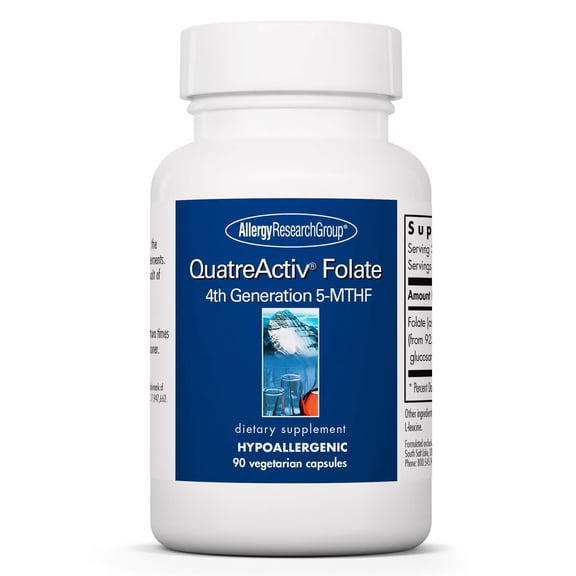 Allergy Research Group QuatreActiv Folate Supplement - Methylfolate, 5-MTHF, Methylation Support, Quatrefolic, Vegetarian Capsules - 90 Count