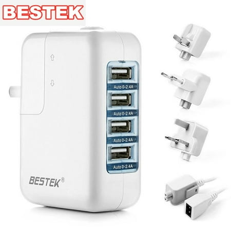 BESTEK-35W 4-in-1 Multi-port USB Wall Charger with US UK EU International Travel Adapter, 5.2A Multi-Port USB Charger for Smartphones & Tablets and