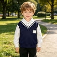 thumbnail image 6 of WUANDIXFA Boys Sweatshirts School Shirts Lapel Button Down Long Sleeve Pullover Tops for Kids Long Sleeve Toddler Boy Shirts,Blue,18-24 Months, 6 of 6
