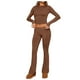 thumbnail image 1 of Conjunto informal de mujer de camiseta de manga larga y leggings acampanados de cintura baja - 92 % mezcla de viscosa, ajuste elástico, yoga/lounge/comodidad para todo el día, 1 of 5
