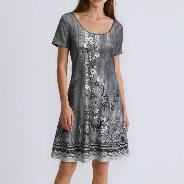 WILLBEST Fondos para Vestidos Mujer Vestido de Verano Floral Bohemio de Manga Corta con Cuello Redondo para Mujer Mediana