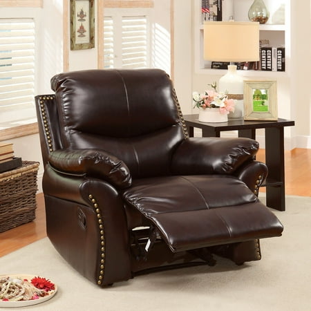 Furniture Of America Norfolk Bonded Leather Recliner With Nailhead Furniture Of America Norfolk Bonded Leather Recliner With Nailhead Trim Rustic Dark Brown