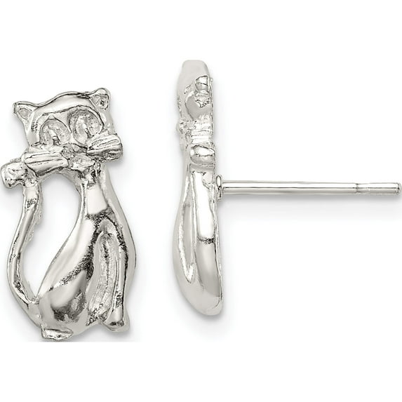 Sterling Silver Cat Mini Post Earrings (14 X 12) Made In United States qe123