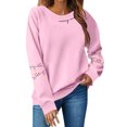 thumbnail image 2 of Women Tops Women's Long Sleeve Sweatshirt Casual Crewneck Loose Fit Pullover Fleece Tops, Christmas Print Design, Comfortable and Warm Apparel,Pink,L, 2 of 4