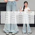 thumbnail image 4 of CAUYDY Tween Flared Jeans for Girls Cute Print Elastic Waist Bell Bottom Trousers Lightweight Baggy Wide Leg Denim Pants with Pockets Sizes 13-14 Years, 4 of 9