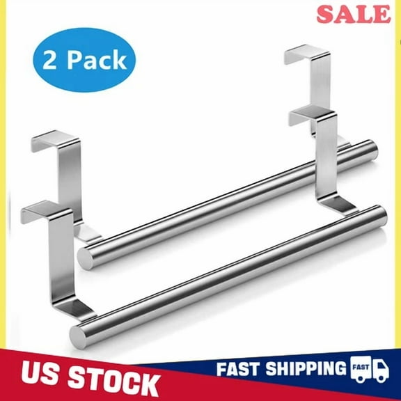 2Packs Over Cabinet Door Towel Rack Bar Hook Storage Bathroom Shelf Holder