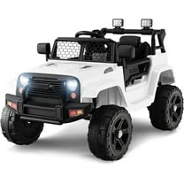 OLAKIDS Kids Ride On Truck, 12V Electric Vehicle Jeep Car with Remote Control, Toddlers Battery Powered Toy with 2 Speeds, Spring Suspension, Double Open Doors, LED Lights, Music, USB, Mp3 (White)