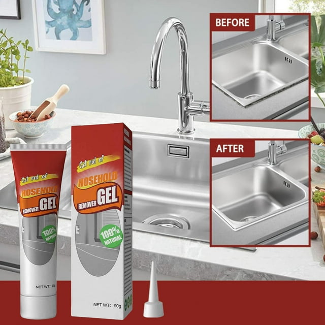 Gel removedor para huecos de azulejos de baño y cocina | Fórmula de limpieza segura y no corrosiva | Fuerte penetración | Aplicación sencilla sin brochas | Paquete de 1 a 5 | Incluye esponja y trapo