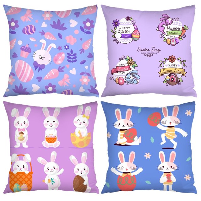 Dicasser - Juego de 4 fundas de cojín con diseño de conejo de Pascua, para decoración del hogar, 45,7 x 45,7 cm