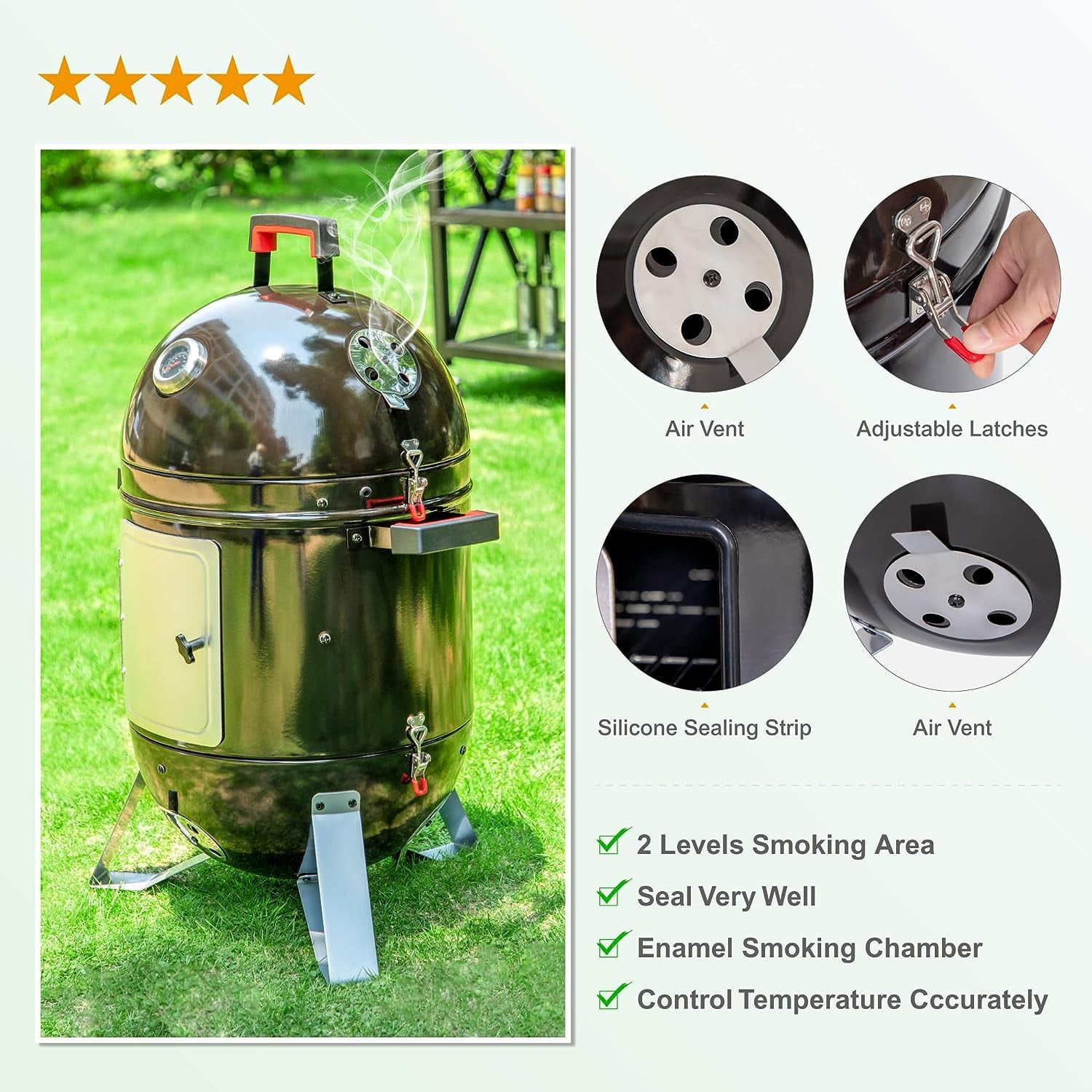 Charcoal Smoker BBQ Grill 3in1 Outdoor Vertical Smokers Portable Meat Cooker