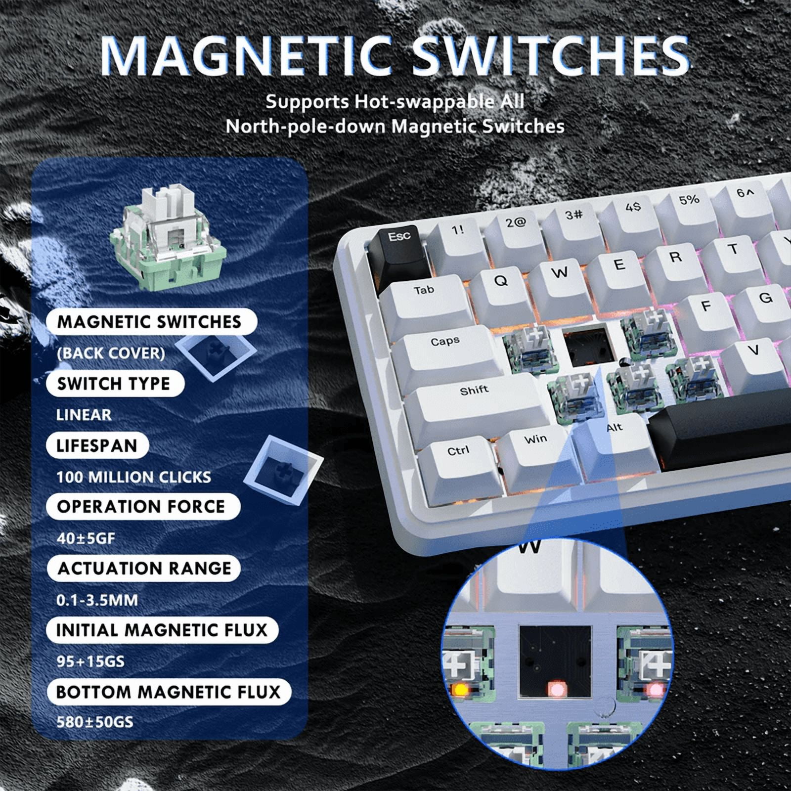 ATTACK SHARK X65 HE Magnetic Switch Rapid Trigger Keyboard 65% Wired Gaming Keyboard with 8000 Hz Polling Rate, 0.01mm RT Accuracy, PBT Keycaps, QMK Driver, RGB