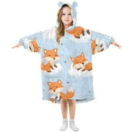 

joogoo Wearable Blanket Hoodie for Kids Fox on Cloud Flannel Oversized Sweatshirt 3-14 Years L