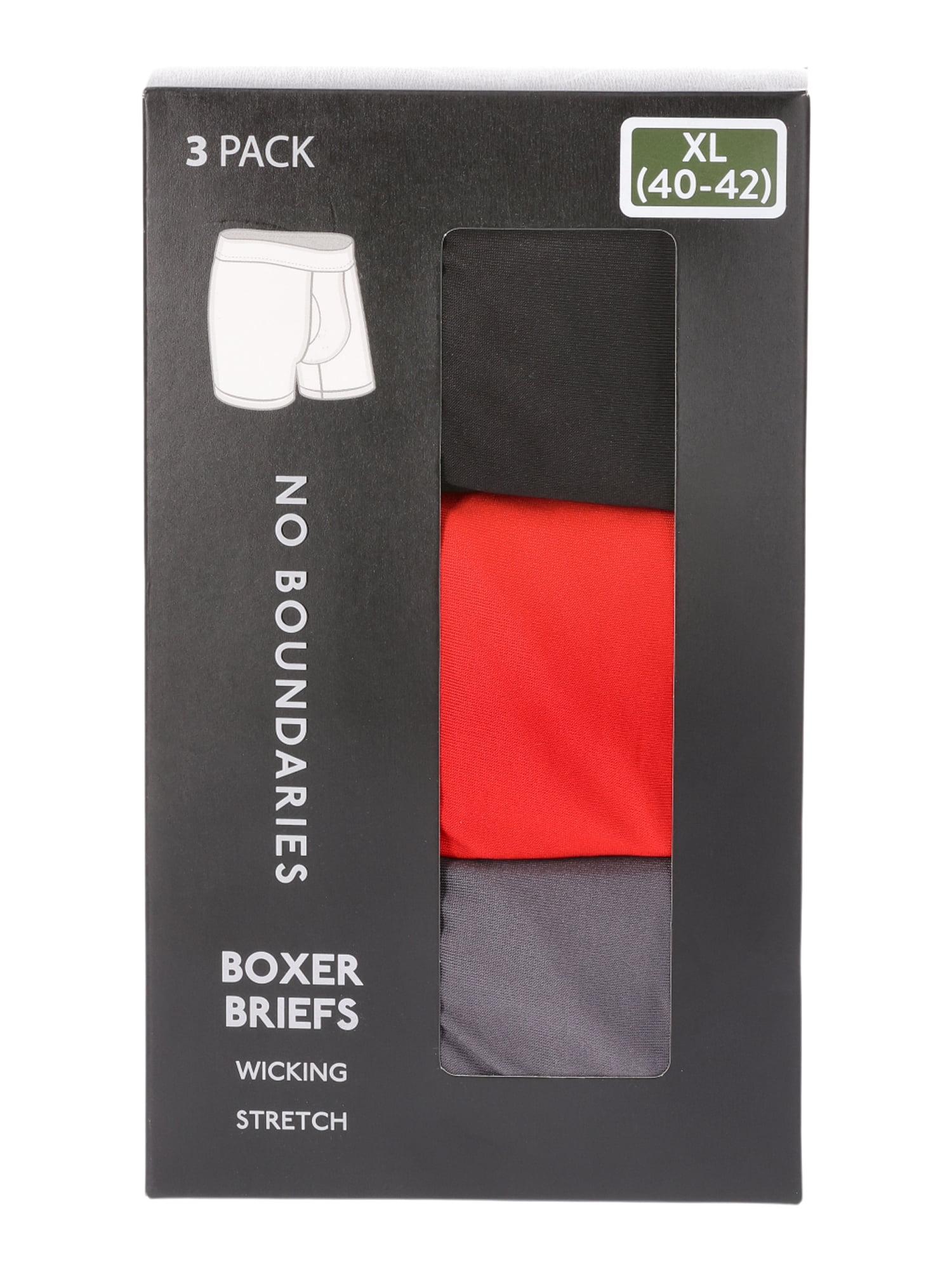 No Boundaries Men's Stretch Boxer Briefs, 3-Pack, Sizes S-3XL