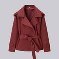 thumbnail image 5 of Ticikt Women Solid Short Trench Coat, Double Breasted Lapel Jacket With Waist Belt Casual Outerwear,Red, 5 of 5