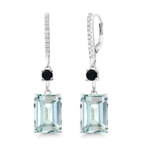 Gem Stone King 14.02 Ct Sky Blue Simulated Aquamarine Black Onyx 925 Sterling Silver Earrings