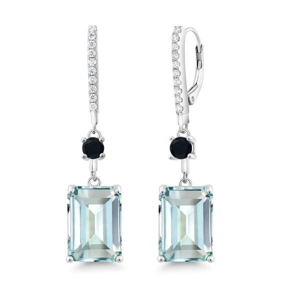 Gem Stone King 14.02 Ct Sky Blue Simulated Aquamarine Black Onyx 925 Sterling Silver Earrings